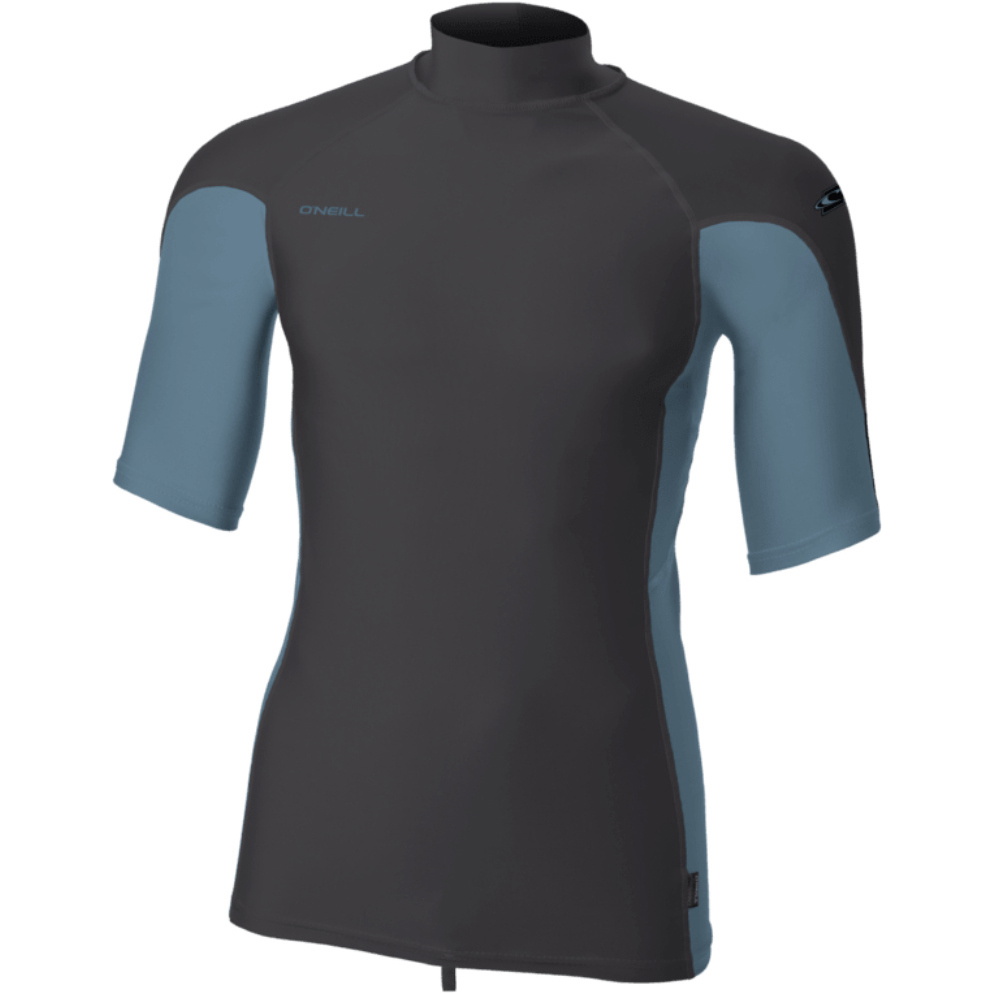 2026 O'Neill Mens Hyperfreak Skins Short Sleeve Turtleneck Rash Vest 5706 - Tempered Steel / Blue Fusion